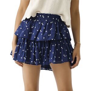 LoveShackFancy Womens Star Ruffle Mini Skirt Medium Navy Nightfall - NWT $245